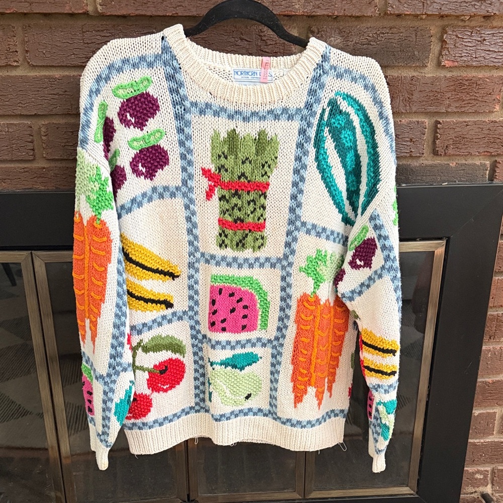 Vintage Northern Isles Hand Knit Fruit Vegetable Sweater